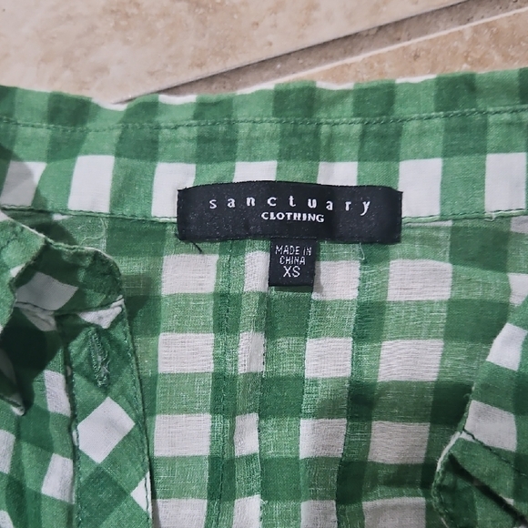 Sanctuary Plaid Button-Up Blouse in Green and White - Picture 2 of 3